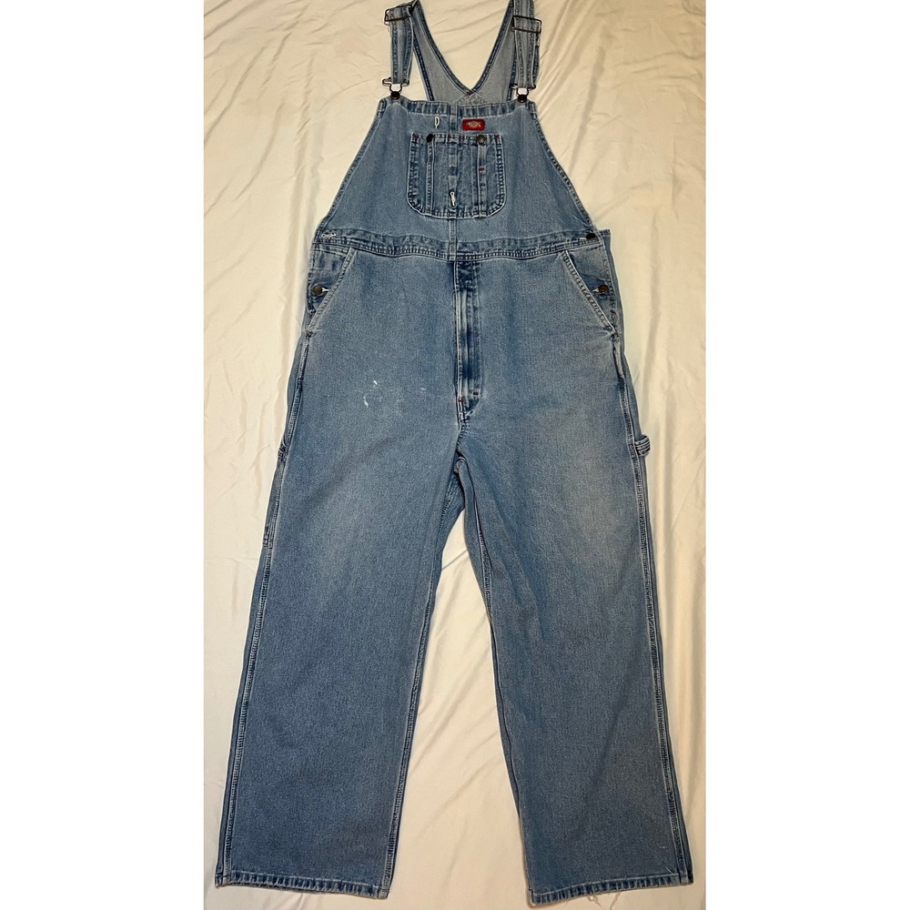 Dickies Mens 40x30 Denim Bib Overalls Carpenter Blue Jeans Workwear